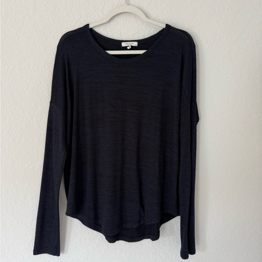 rag & bone Navy Long Sleeve Lightweight Crewneck Top size M
